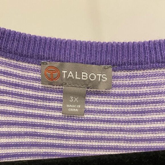 Talbots Striped Tunic Sweater Womens 3X Purple Elbow Pads Scoop neck Comfort - Picture 3 of 8
